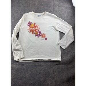 Crazy Shirts Hawaii Women's M Crew neck White Pink Flower Graphic Longsleeve SEE